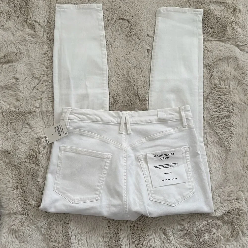 Good American Good Waist Crop Distressed Jeans White Size 12/31 - Picture 5 of 8